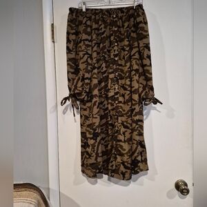 Speed Control Strapless Camo Midi Dress in Olive and Dark Brown